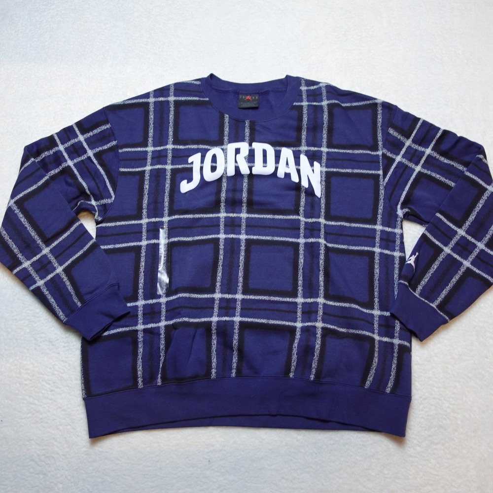 NO TAG Jordan Essentials Plaid Mens Sweatshirt Medium Purple Fleece Jumpman Logo